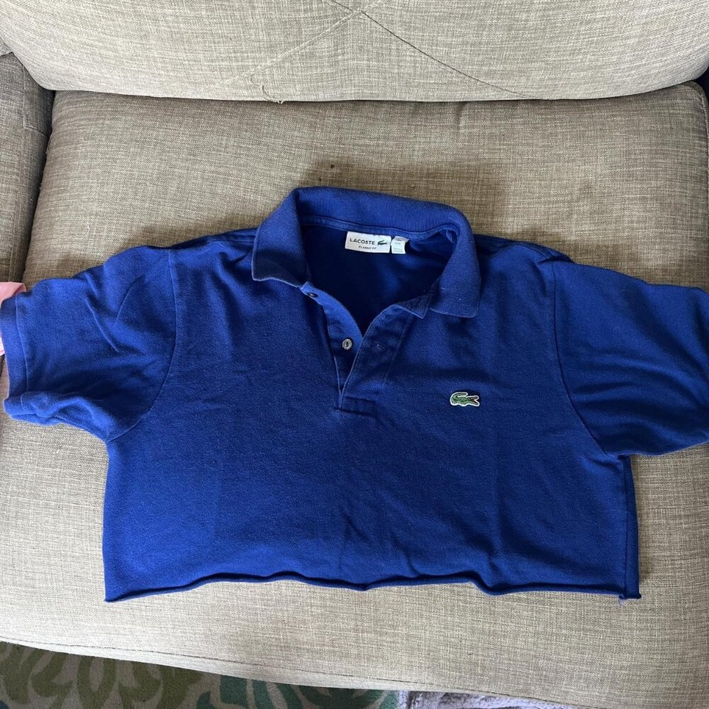 90s Lacoste navy blue cropped polo shirt